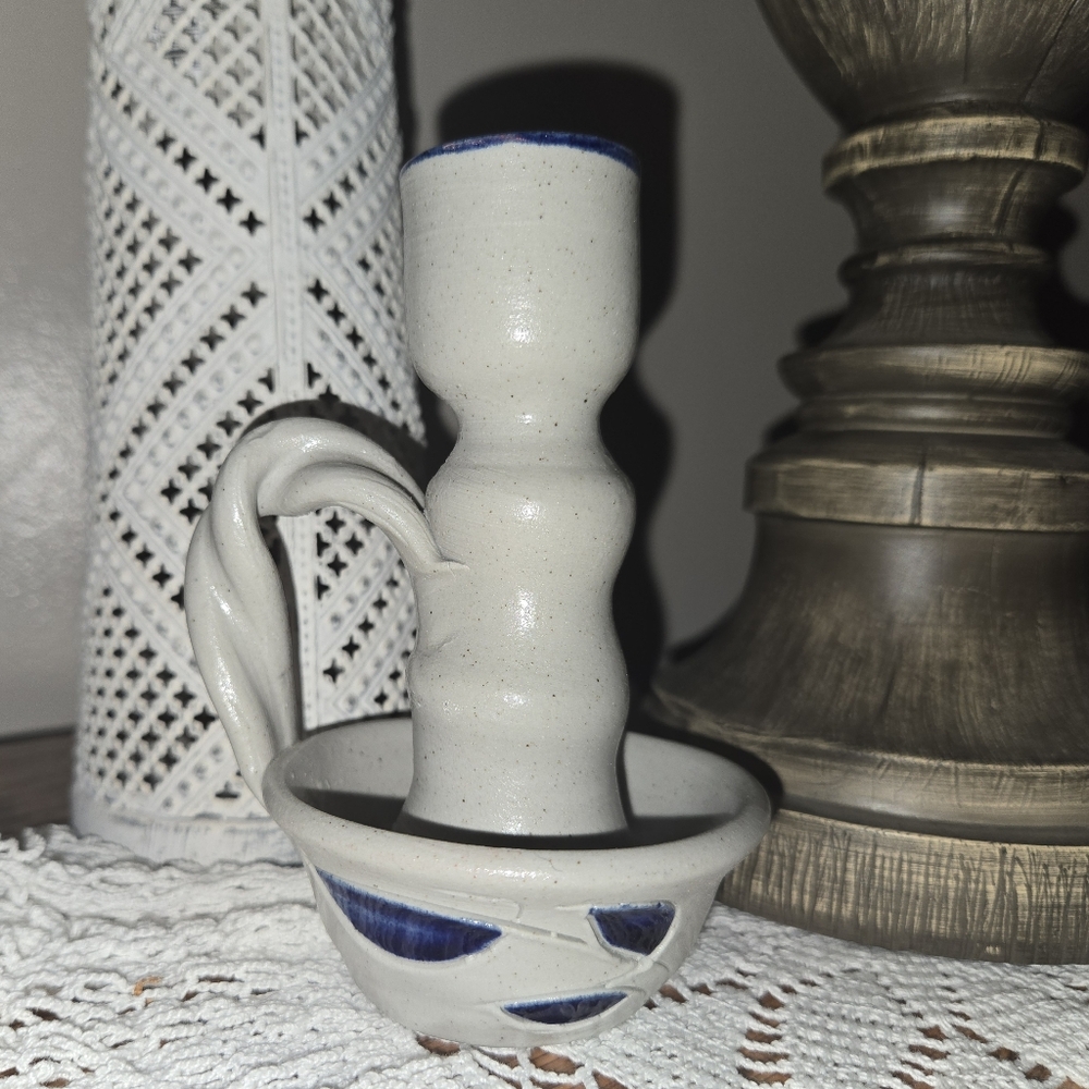 Handcrafted Colonial Williamsburg Candle Holder - Blue and White